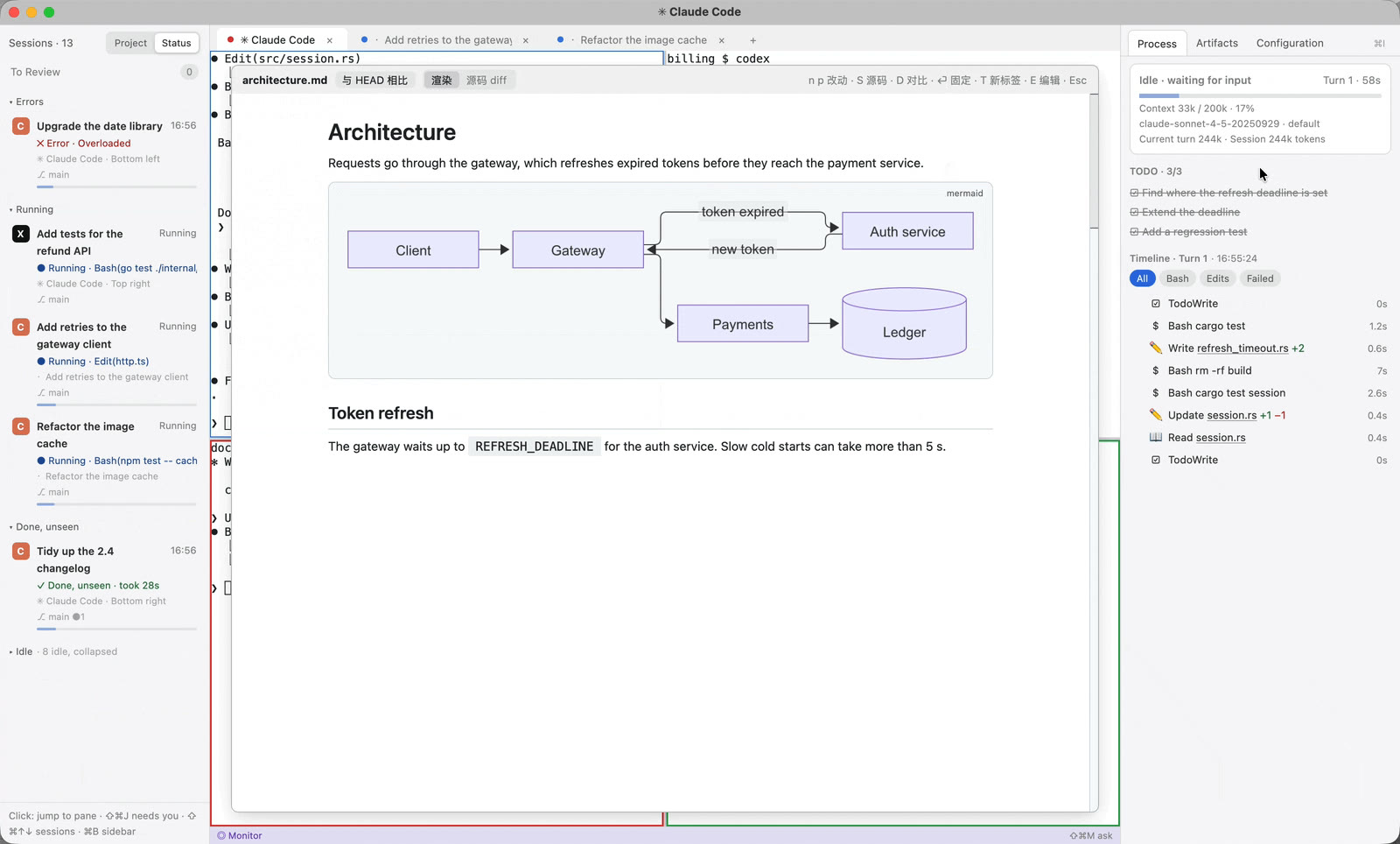 A Markdown file rendered in Quick Look with a Mermaid architecture diagram.